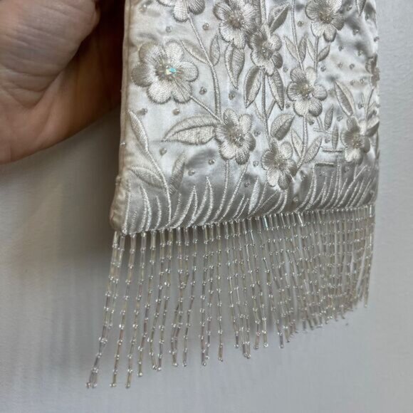 Vintage Handmade White Beaded Floral Fringe Boho Crossbody Bag Purse Bridal - Picture 13 of 16